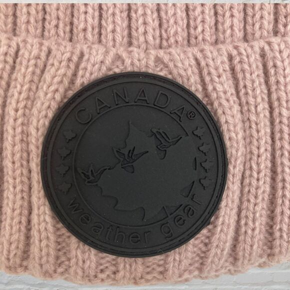 Canada Weather Gear Taupe/Pink Pom Pom Beanie Winter Hat - Picture 9 of 11